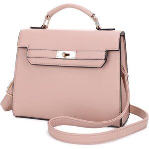 Women's Vegan Leather Detachable Strap Handle Light Pink Crossbody Satchel Bag